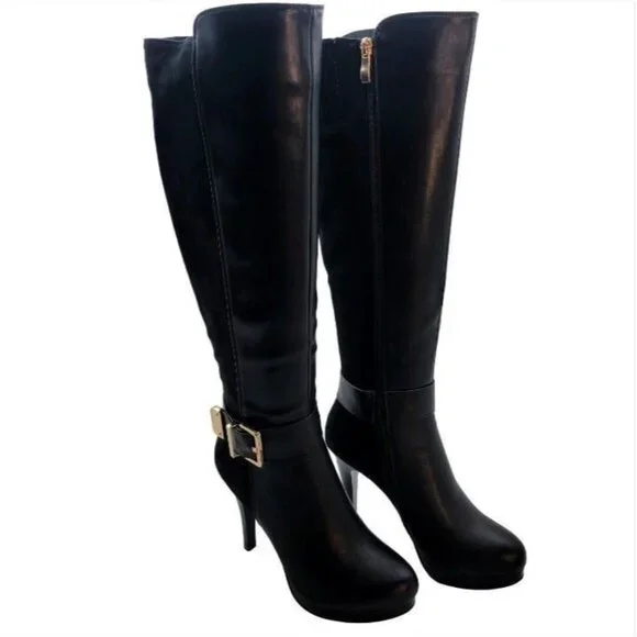 Tall high heel black boots  with side zipper and deco buckle - Picture 5 of 5